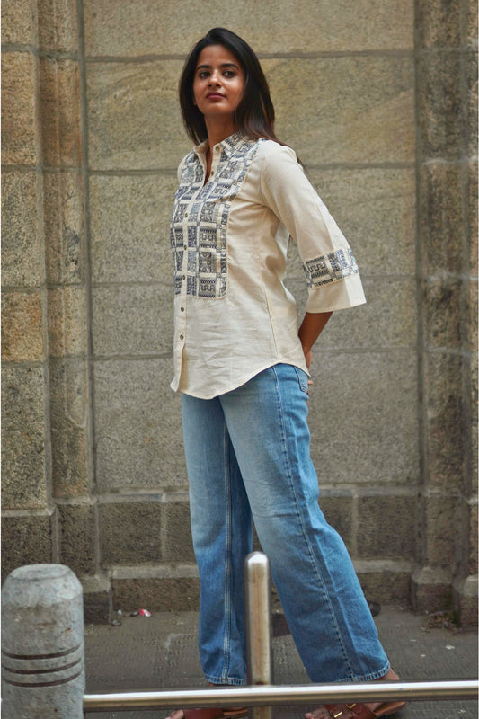Flex Blue Embroidered Tunic Top