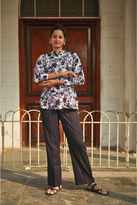 Ivory Black Natural Satin Top