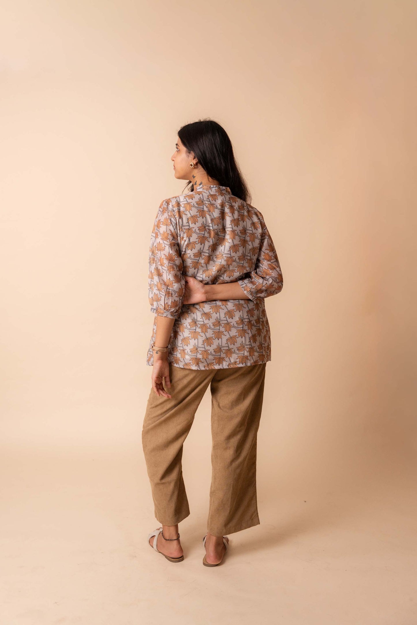 Beige Lotus Bloom Chanderi Cotton Shirt