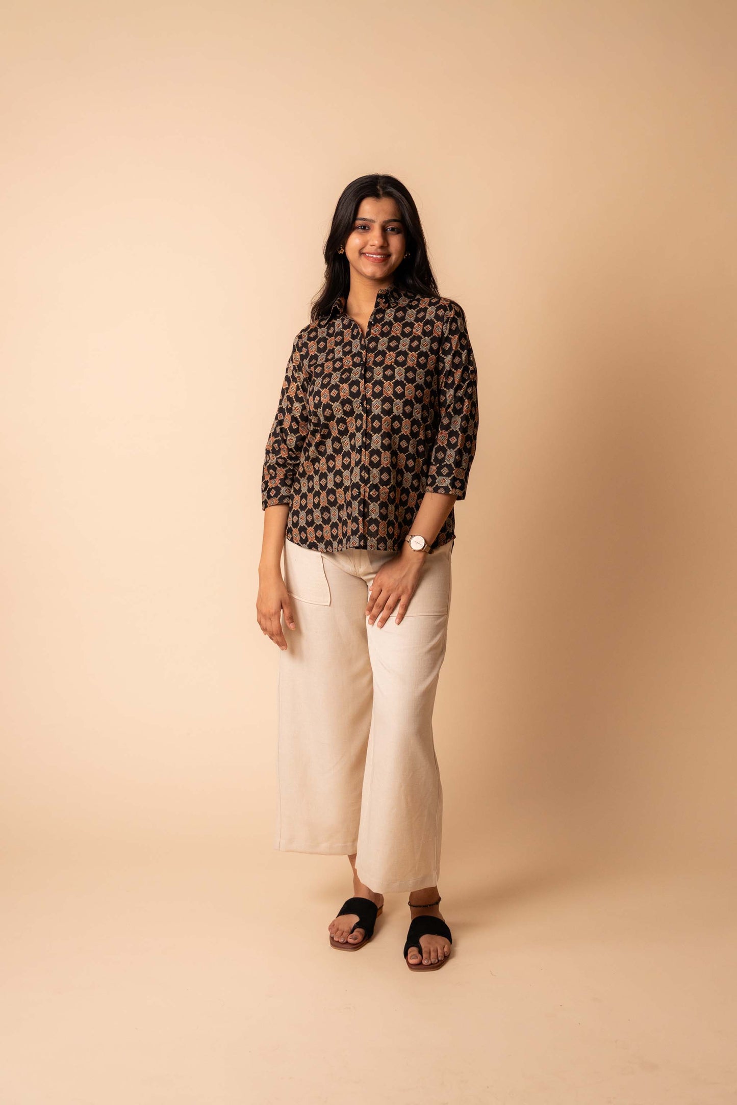 Black Ajrakh Printed Cotton Shirt