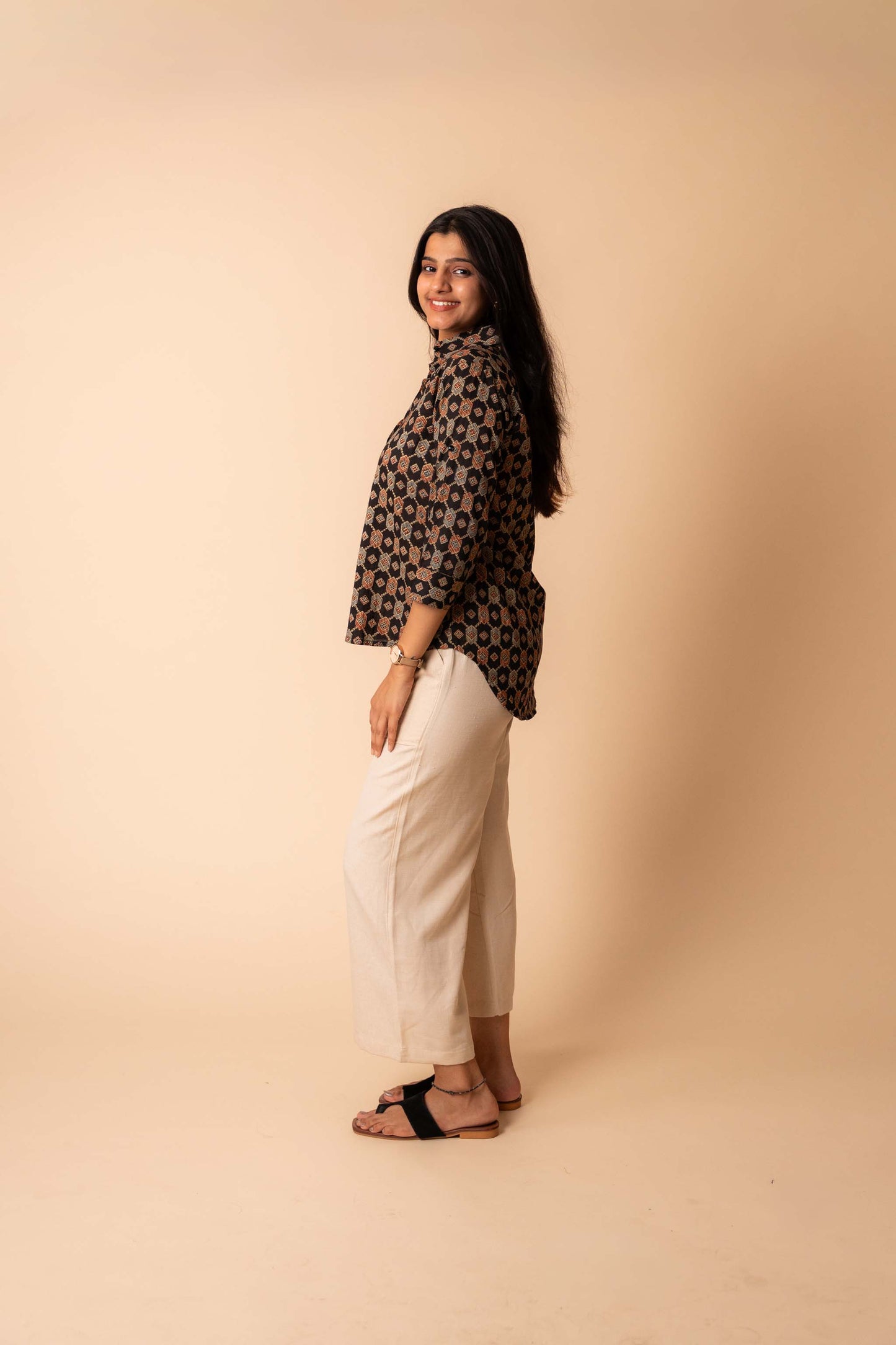 Black Ajrakh Printed Cotton Shirt