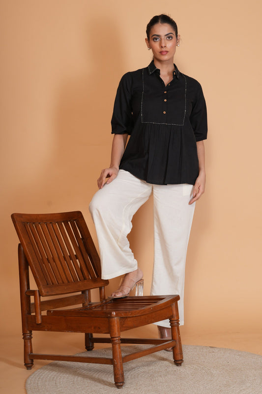 Black Flex Cotton A-Line Top