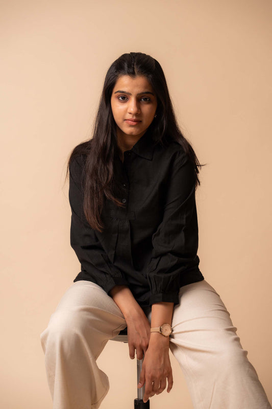 Black Solid Flex Cotton Top