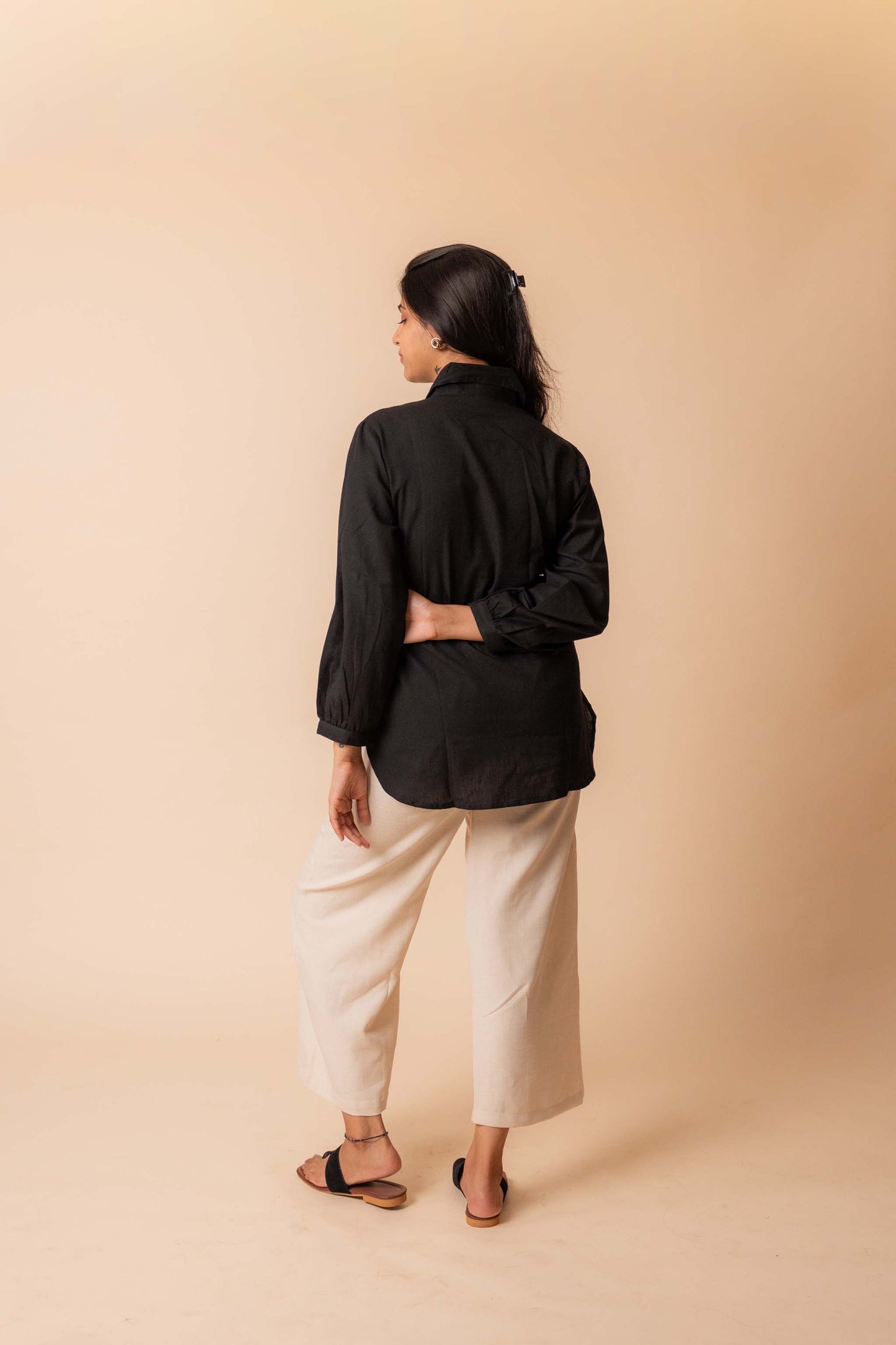 Black Solid Flex Cotton Top