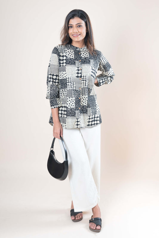 Black Ivory Cotton Chinese Collar Shirt