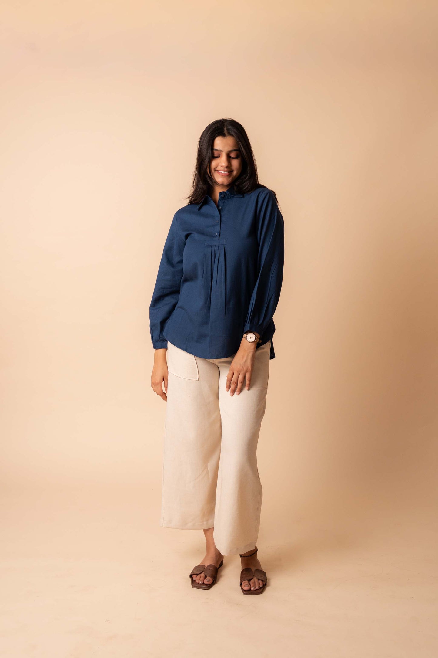 Blue Solid Flex Cotton Top