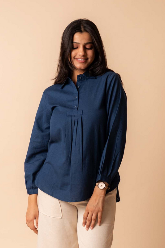 Blue Solid Flex Cotton Top