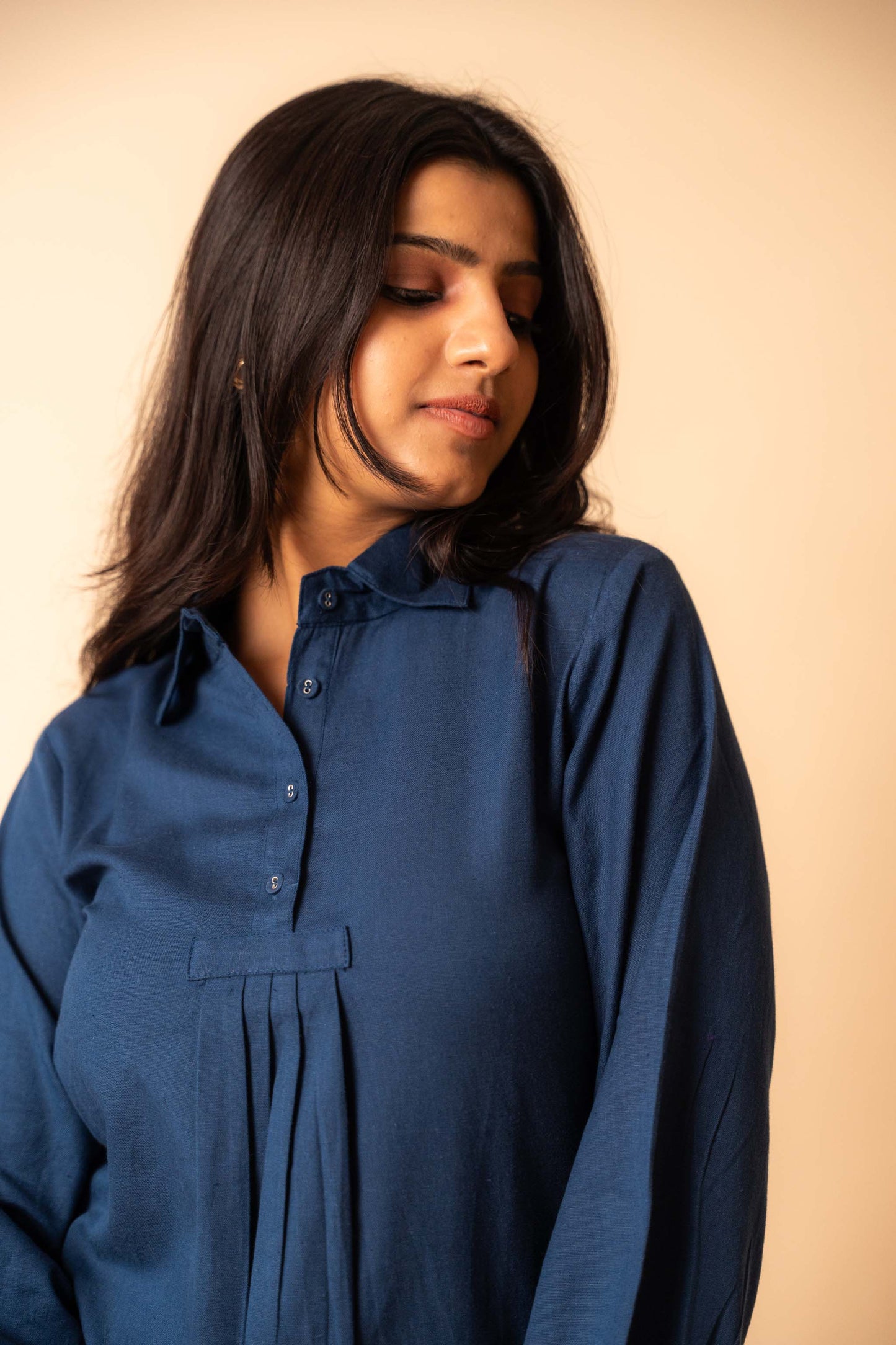 Blue Solid Flex Cotton Top