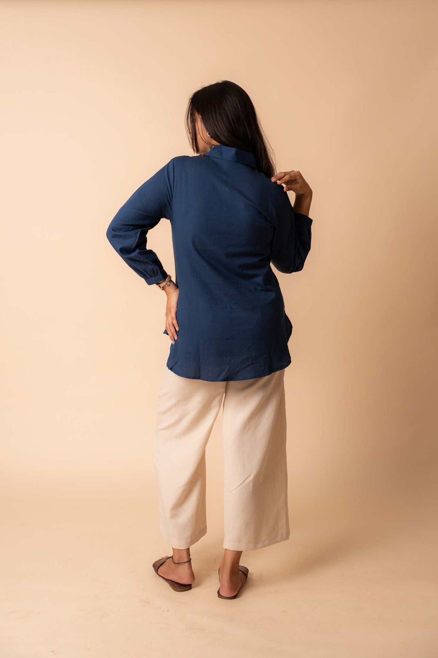 Blue Solid Flex Cotton Top