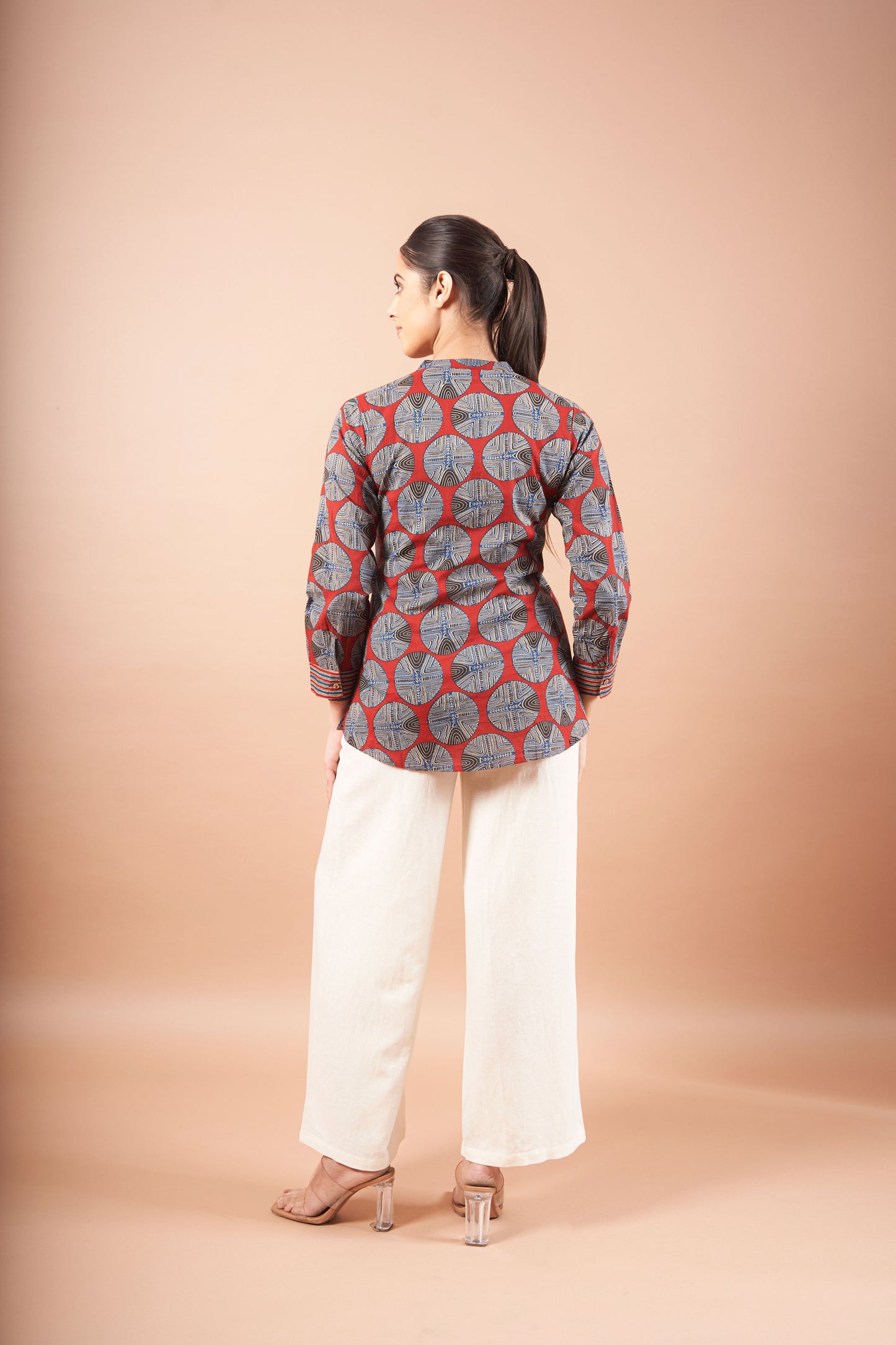 Brick Red Ajrak Straight Fit Cotton Top