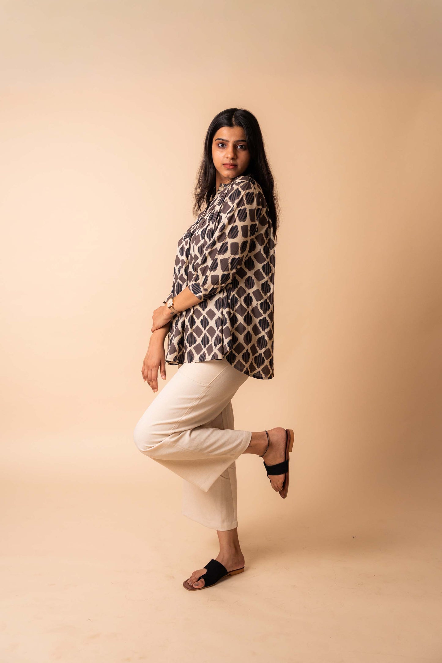 Brown Dabu Printed Cotton Top