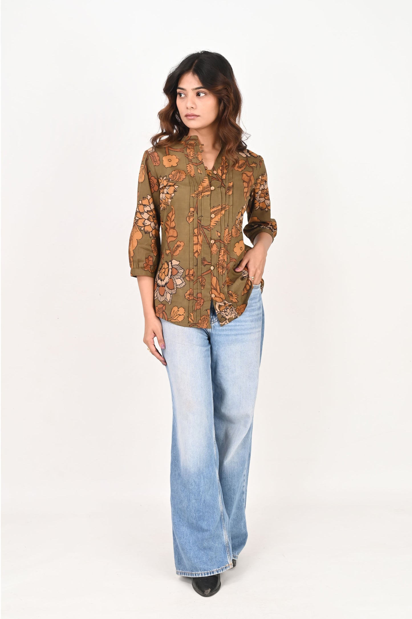 Green Kalamkari Pleated Shirt