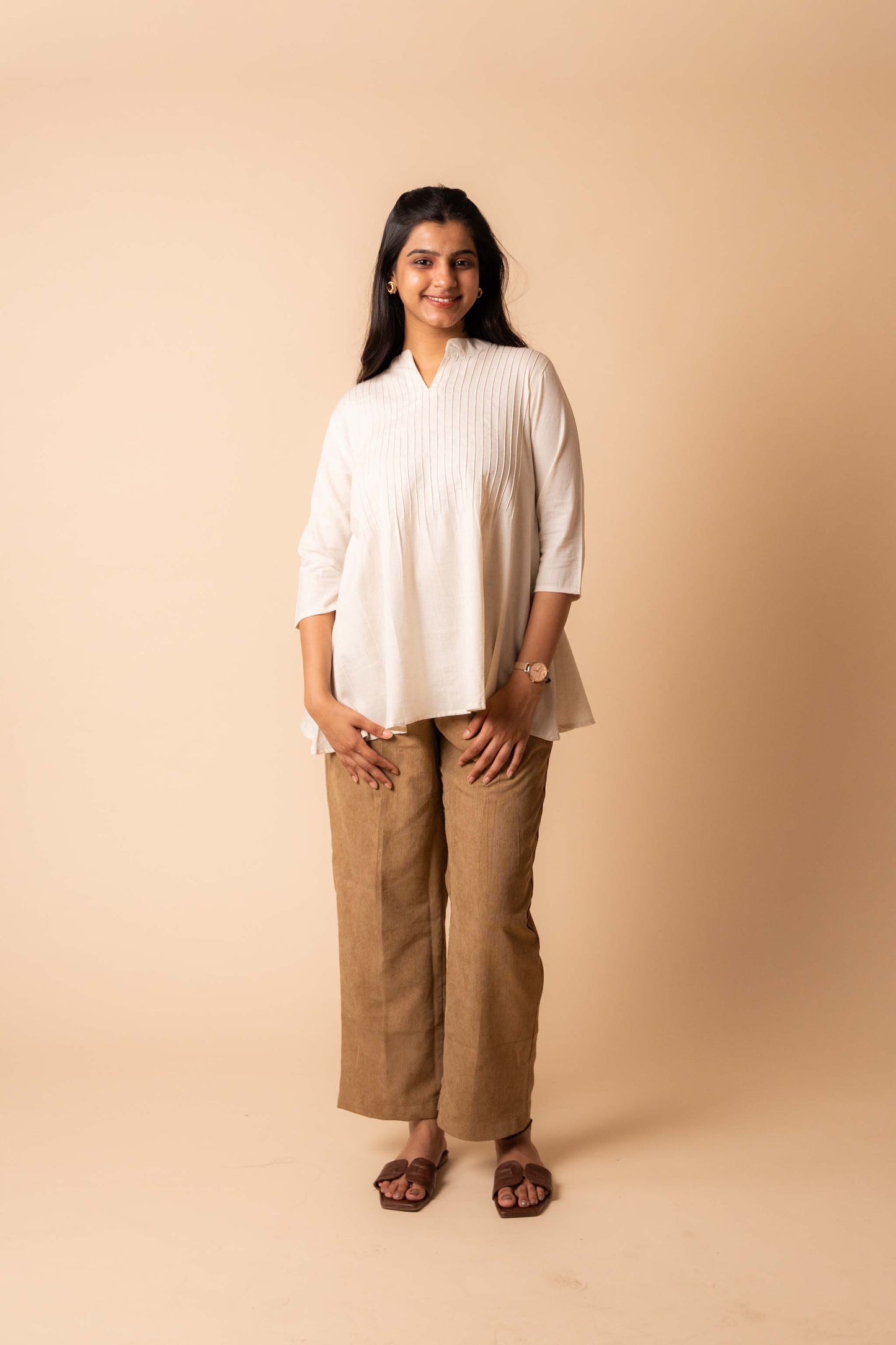 Half White Pintuck Mandarin Collar Top