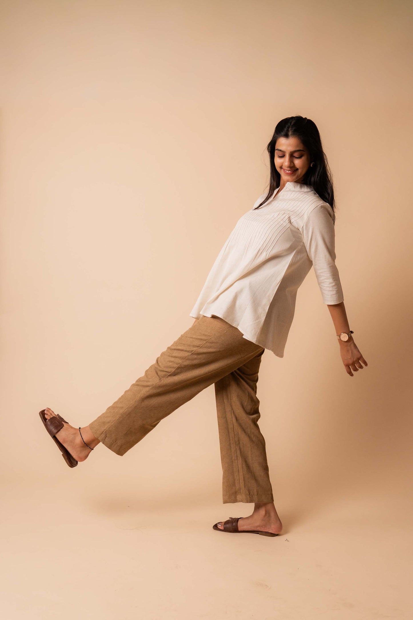 Half White Pintuck Mandarin Collar Top