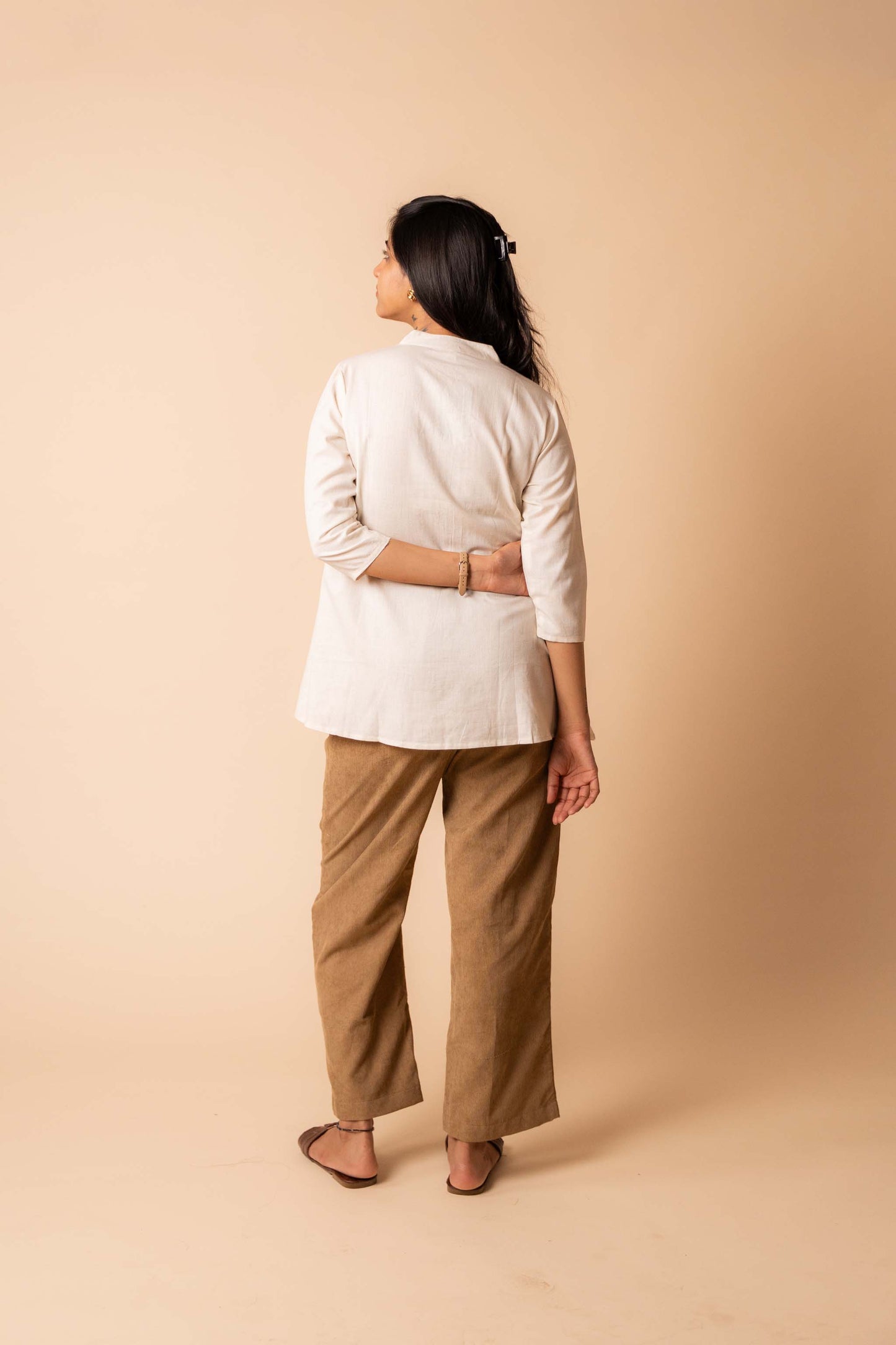 Half White Pintuck Mandarin Collar Top