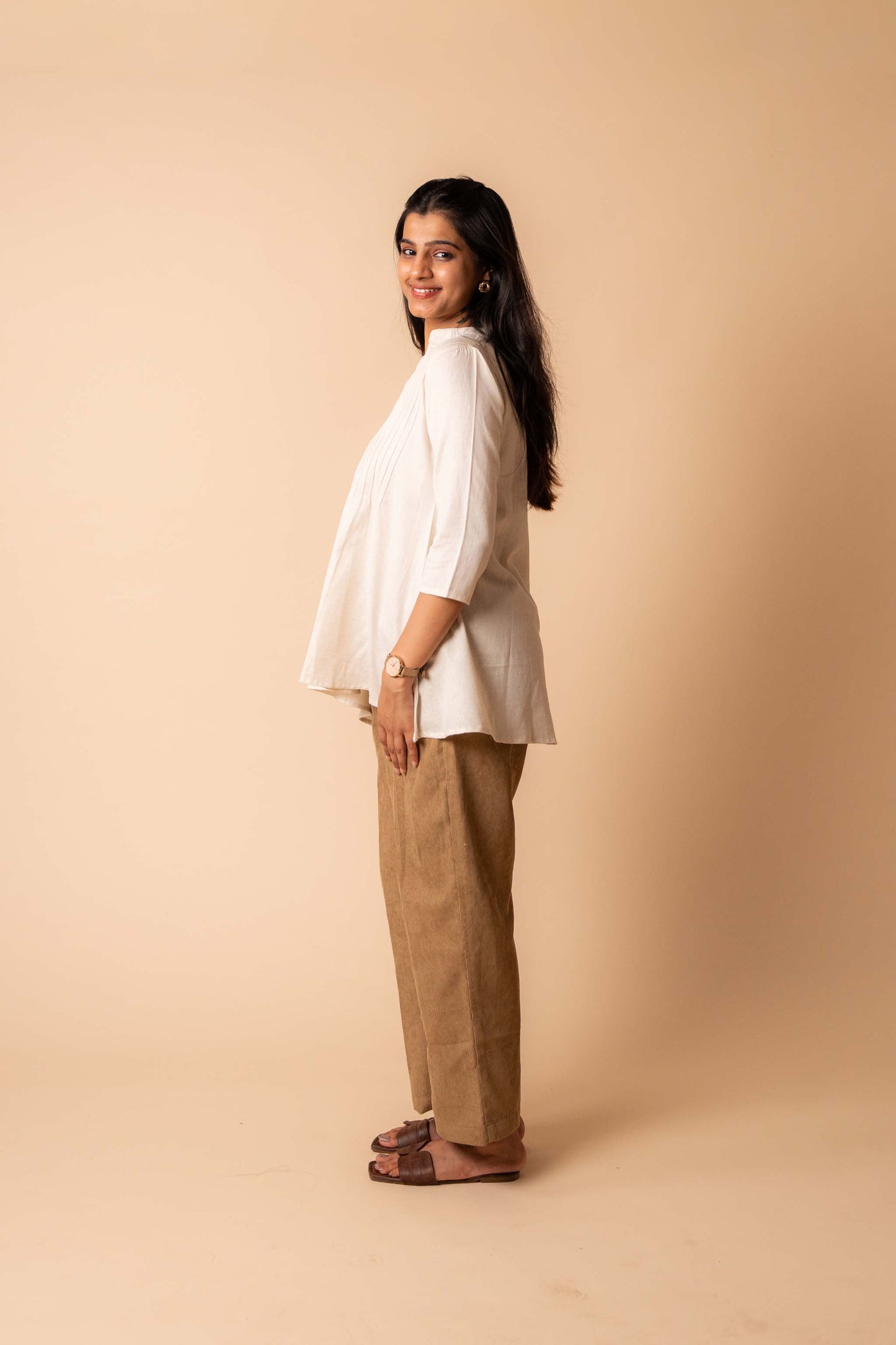 Half White Pintuck Mandarin Collar Top