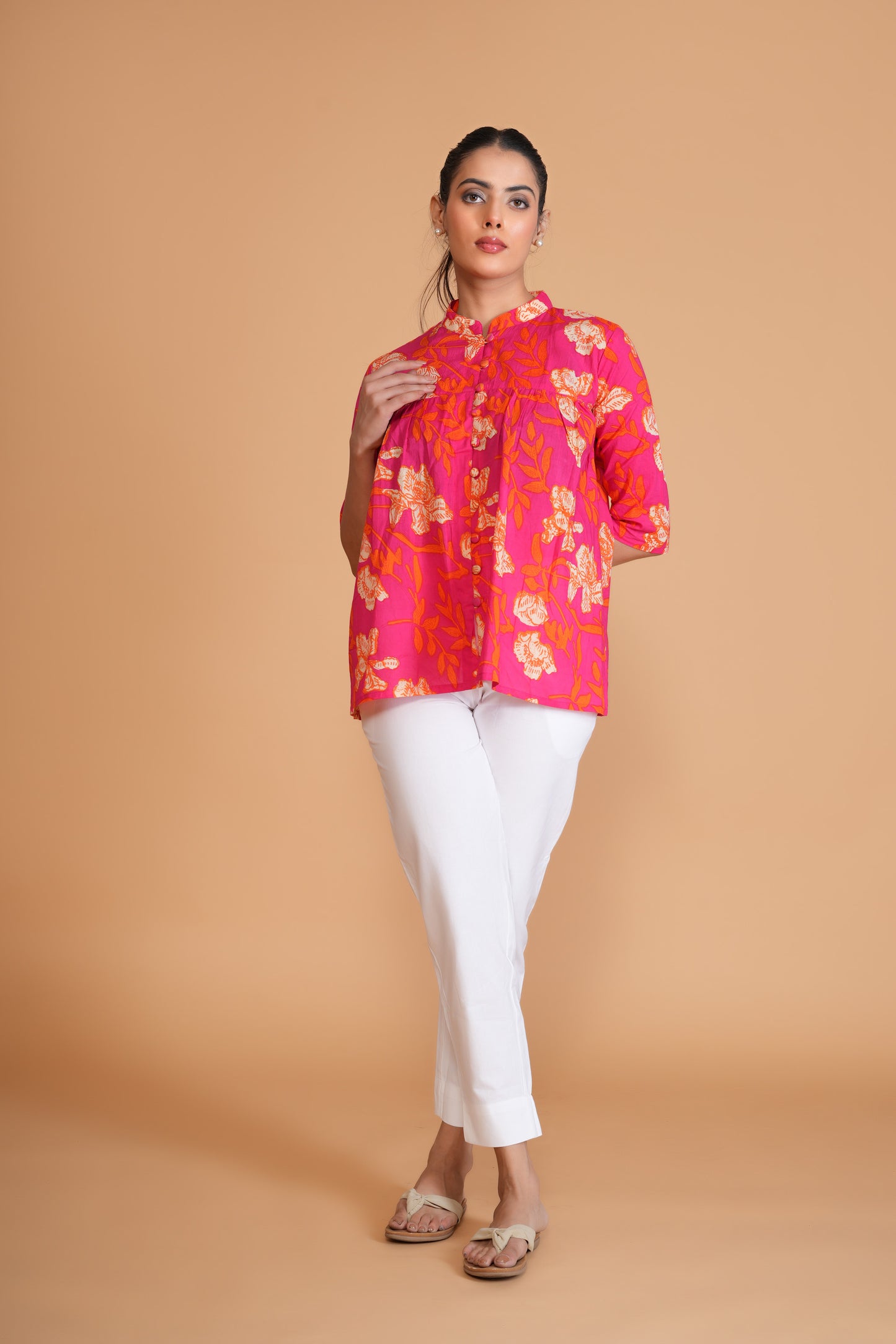 Hot Pink Floral A-Line Top