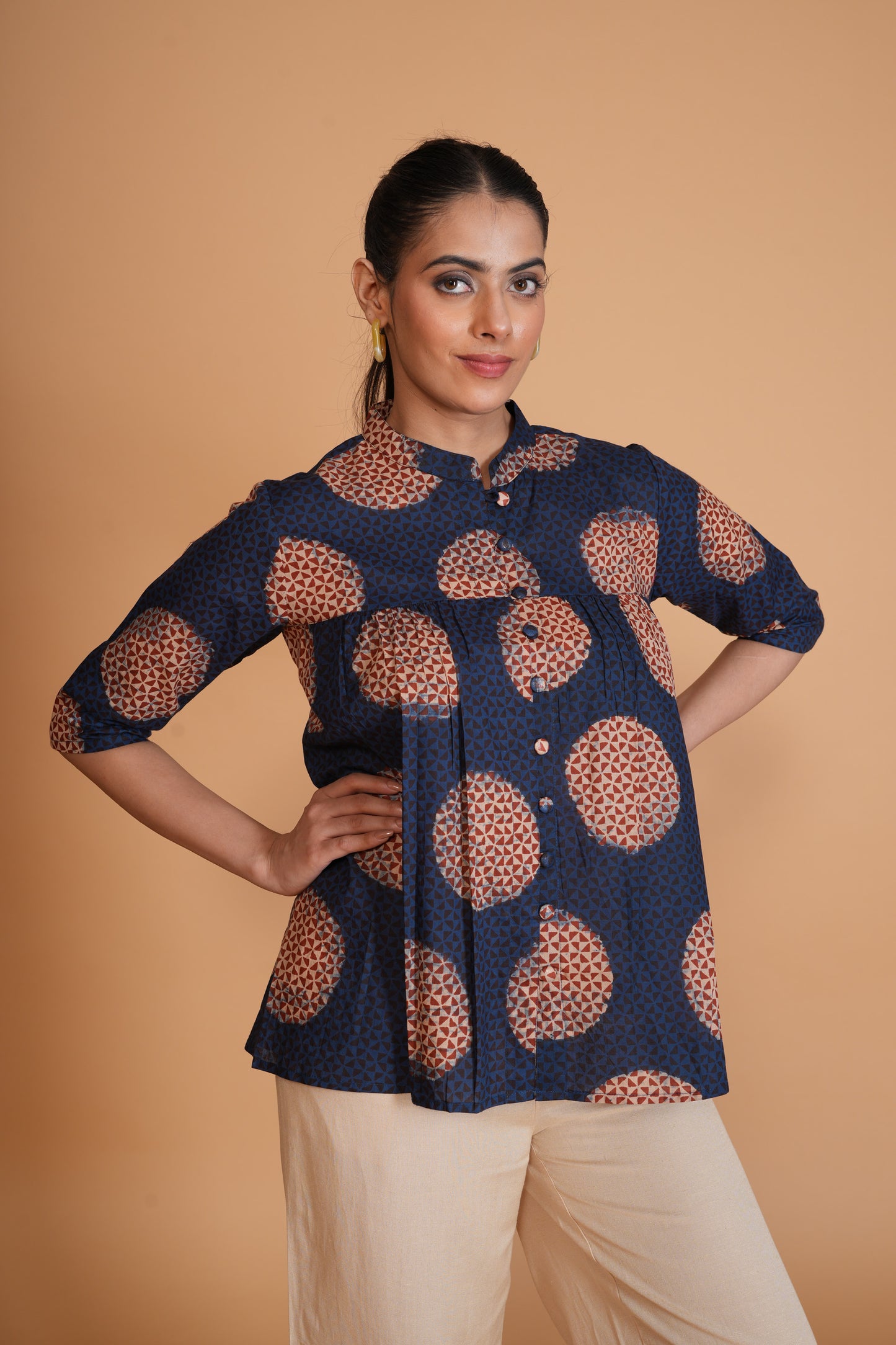 Indigo Blue Ajrakh Cotton A-Line Top