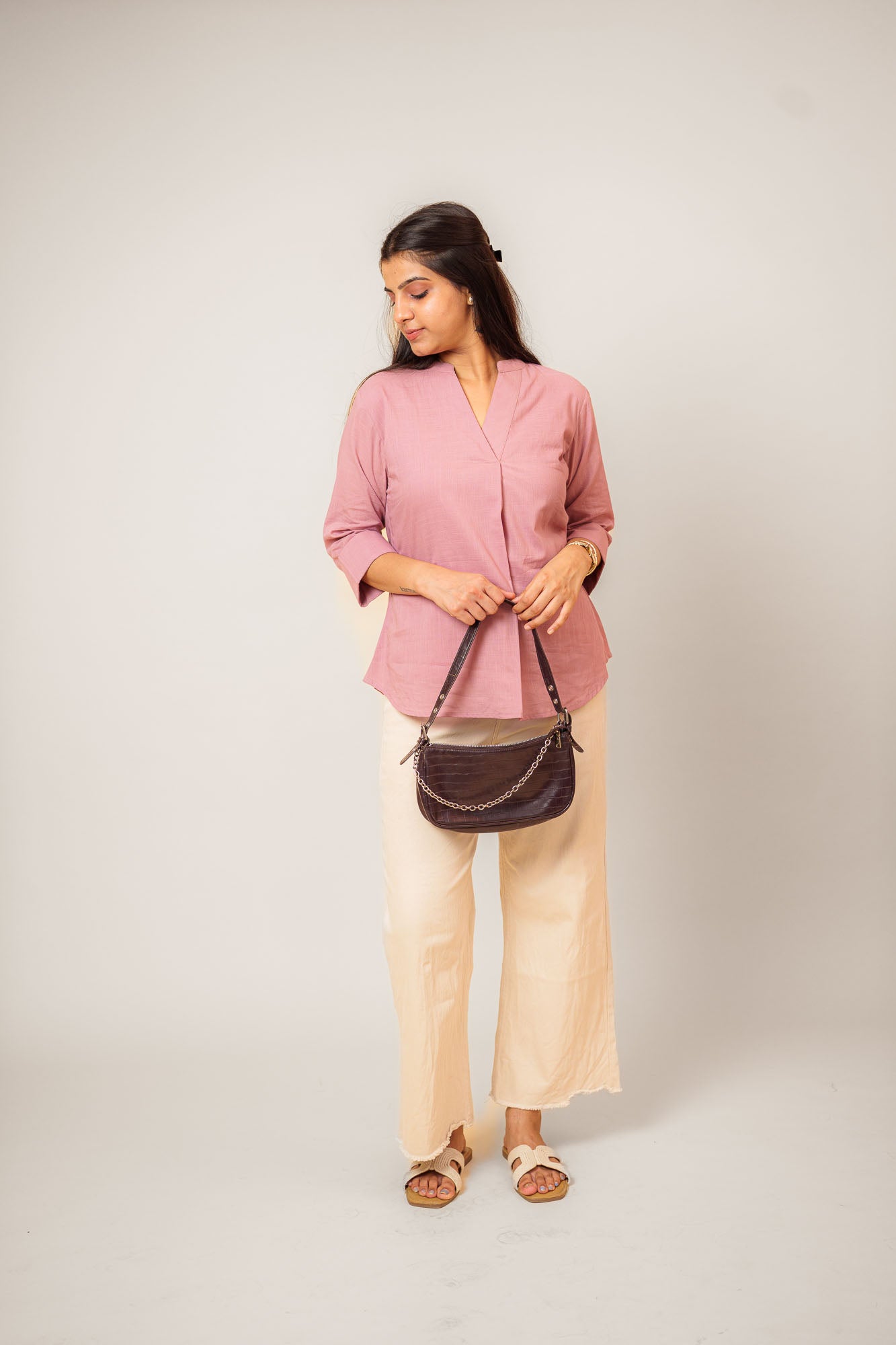 Lavender Cambric Cotton Mandarin Collar Tunic