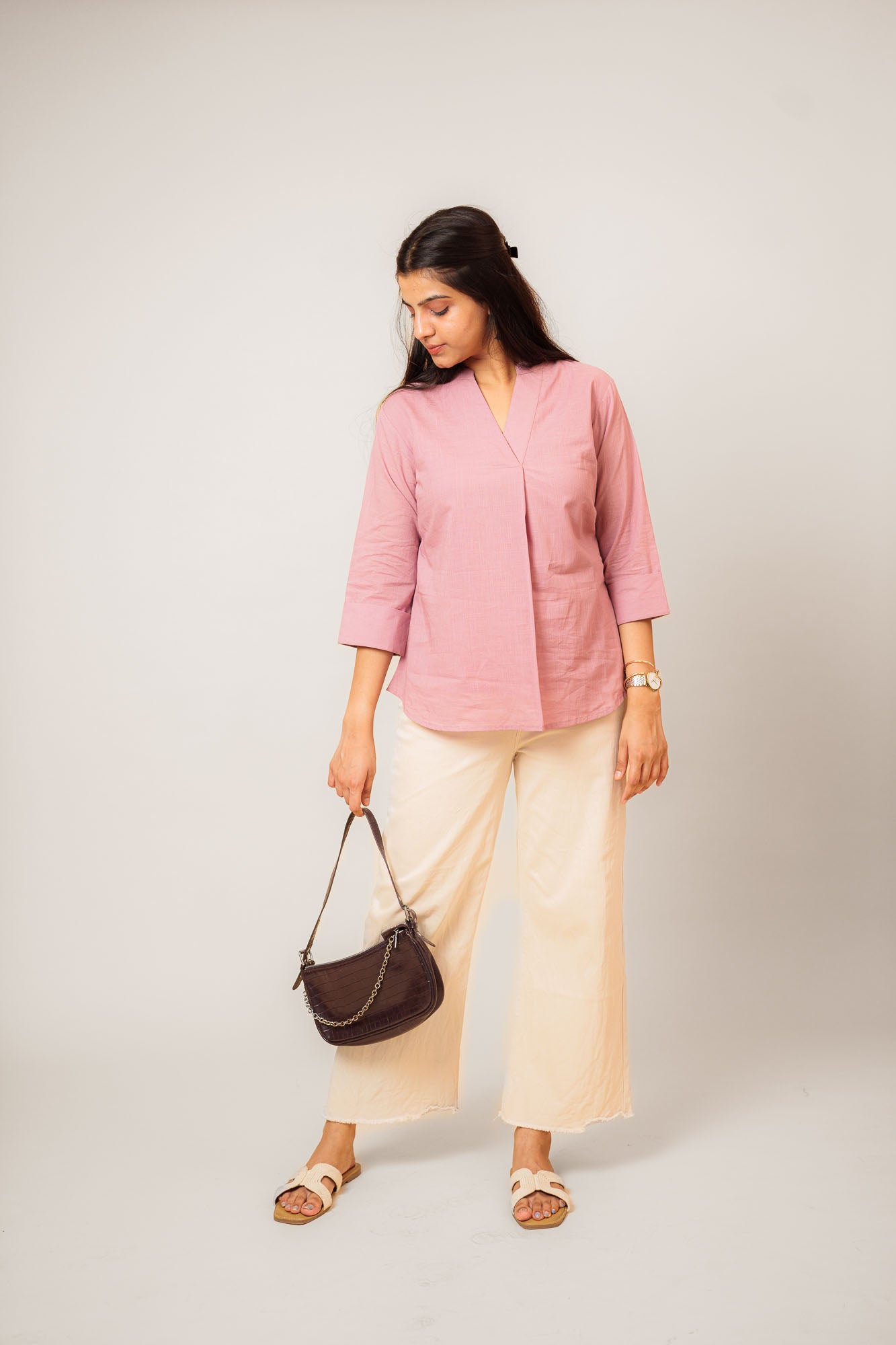 Lavender Cambric Cotton Mandarin Collar Tunic