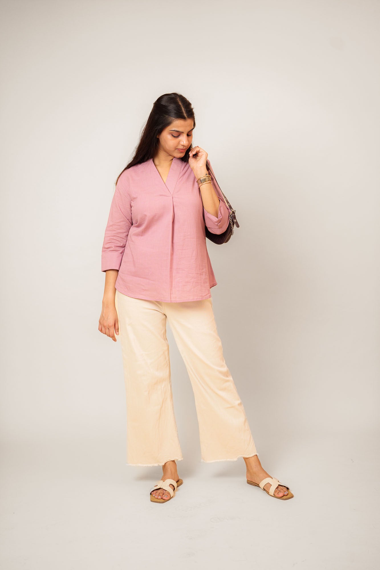 Lavender Cambric Cotton Mandarin Collar Tunic