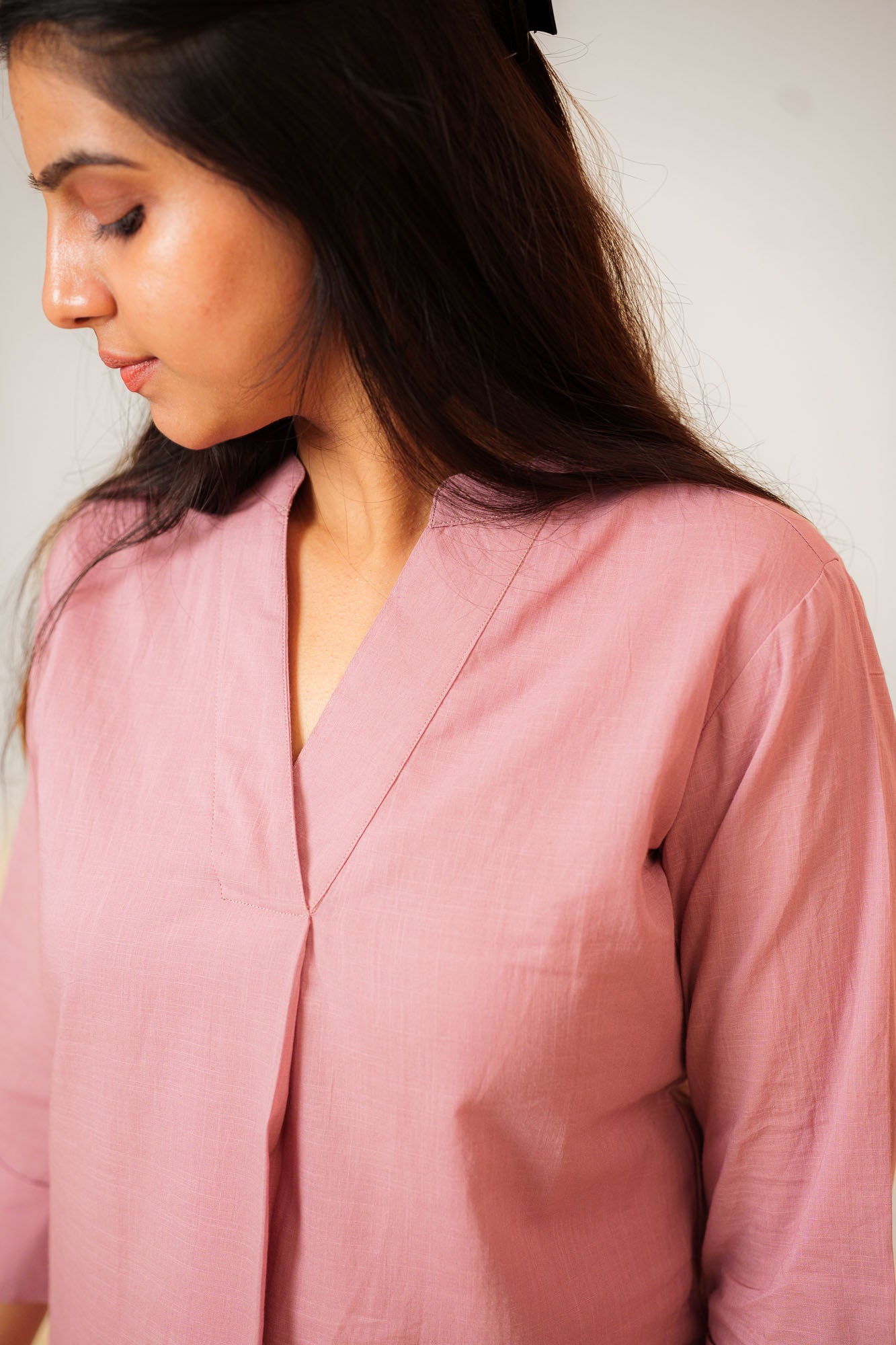 Lavender Cambric Cotton Mandarin Collar Tunic