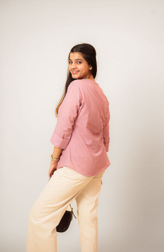 Lavender Cambric Cotton Mandarin Collar Tunic