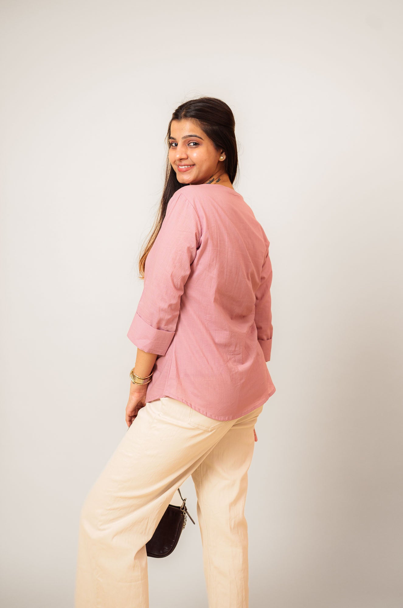 Lavender Cambric Cotton Mandarin Collar Tunic