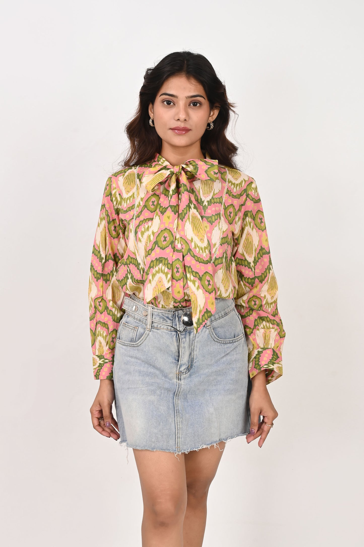 Pink Ikat Neck Tie Shirt