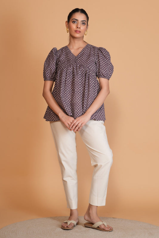 Purple Mauve Bandhini A-Line Cotton Tunic Top