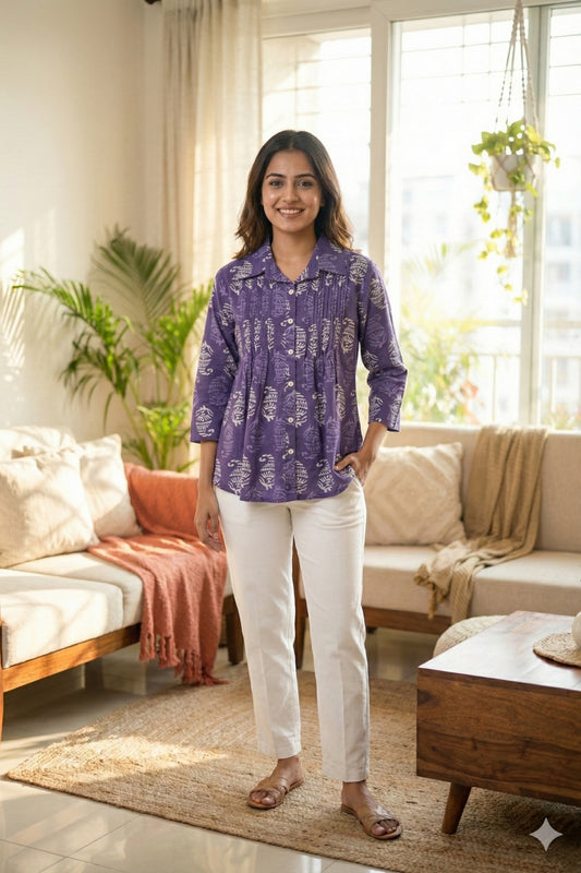 Purple Printed Cotton Top