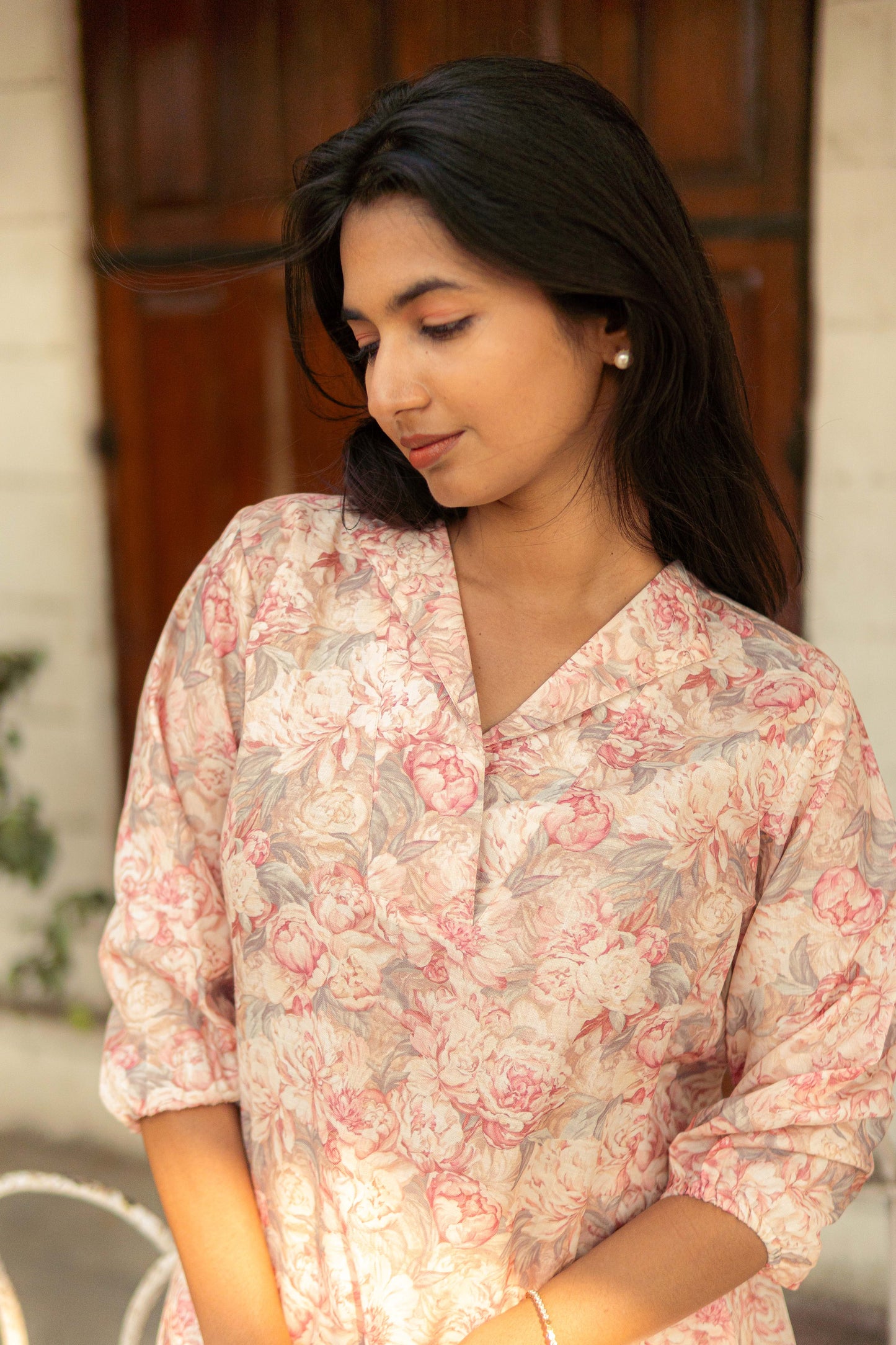 Dusty Rose Printed Cotton Top for Women