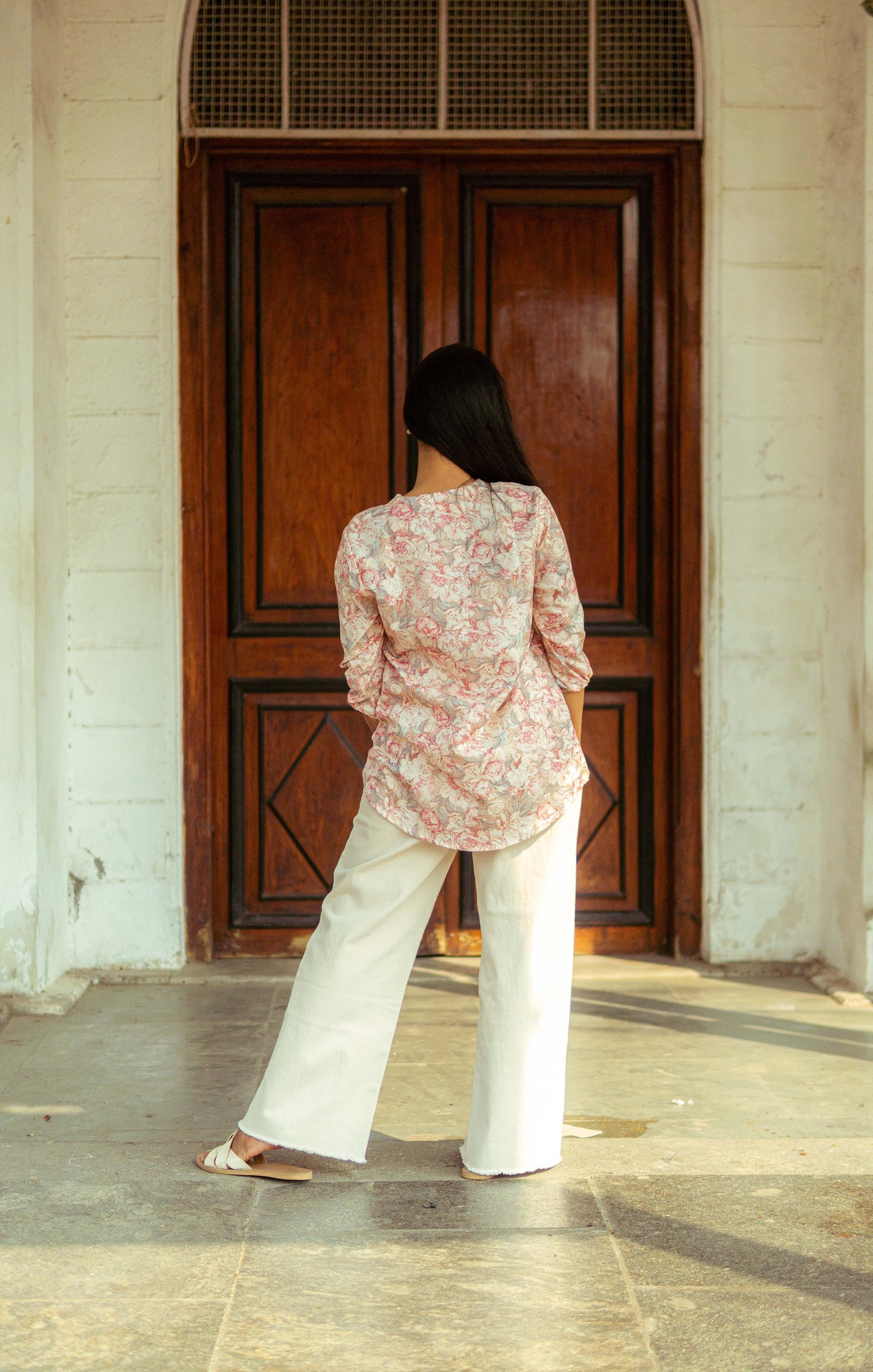 Dusty Rose Printed Cotton Top for Women