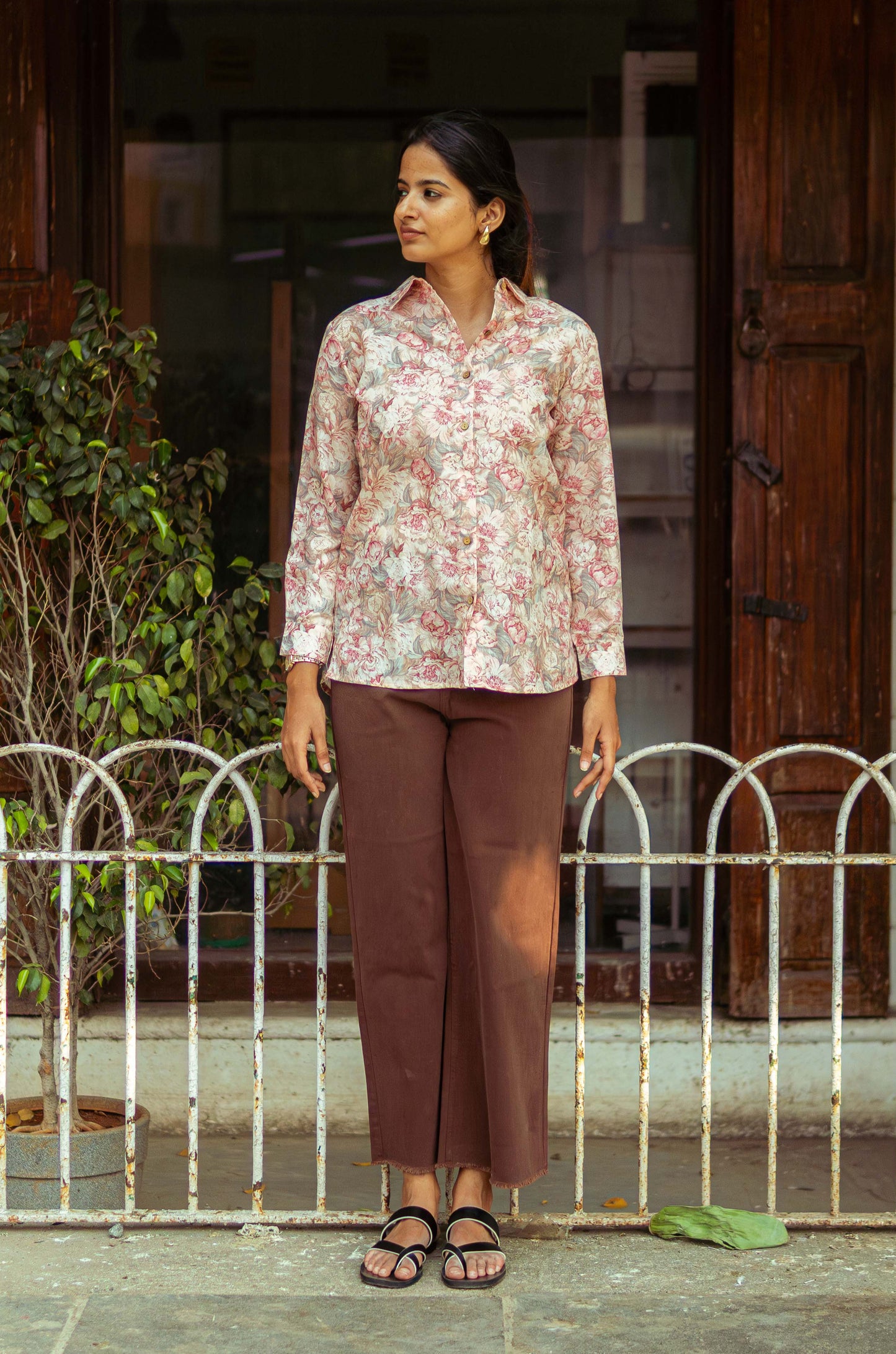 Dusty Rose Printed Cotton Shirt for Women