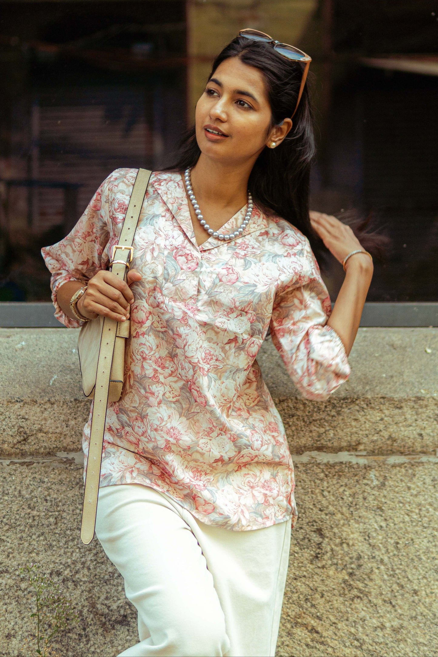 Dusty Rose Printed Cotton Top for Women