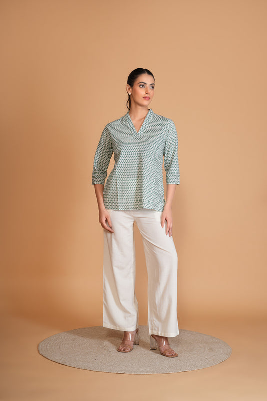Sage Green Polka Dot Straight Cotton Top