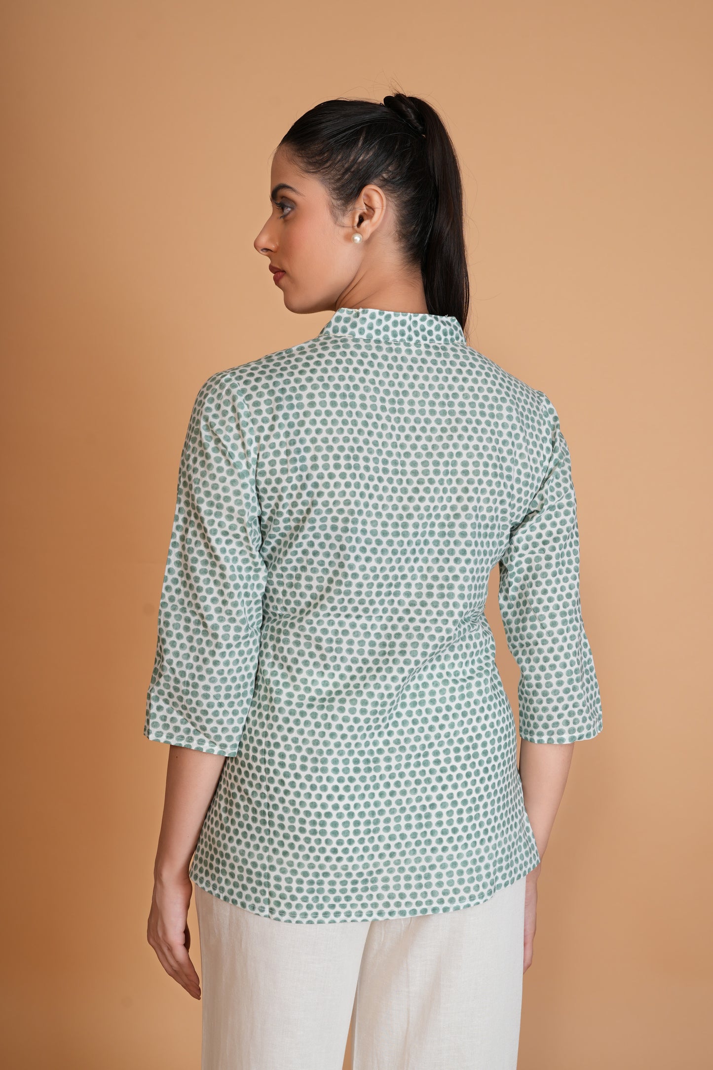 Sage Green Polka Dot Straight Cotton Top