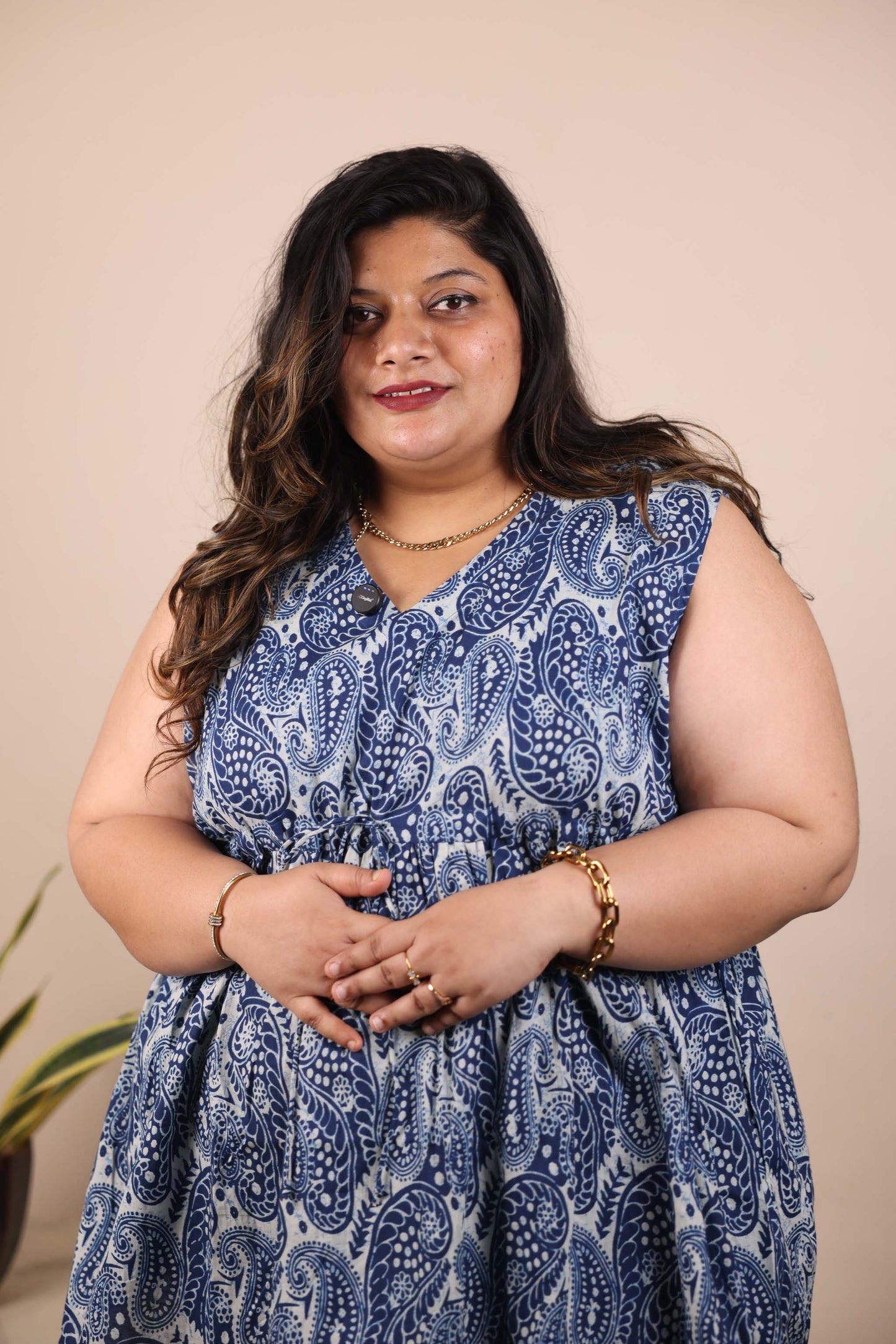 Blue Printed Sleeveless Top