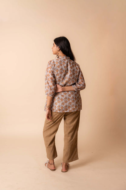Beige Lotus Bloom Chanderi Cotton Shirt