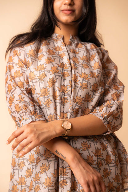 Beige Lotus Bloom Chanderi Cotton Shirt