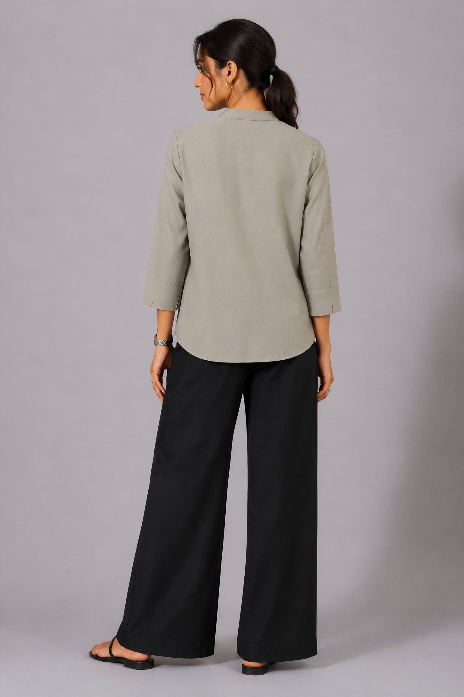 Beige Mandarin Collared Shirt