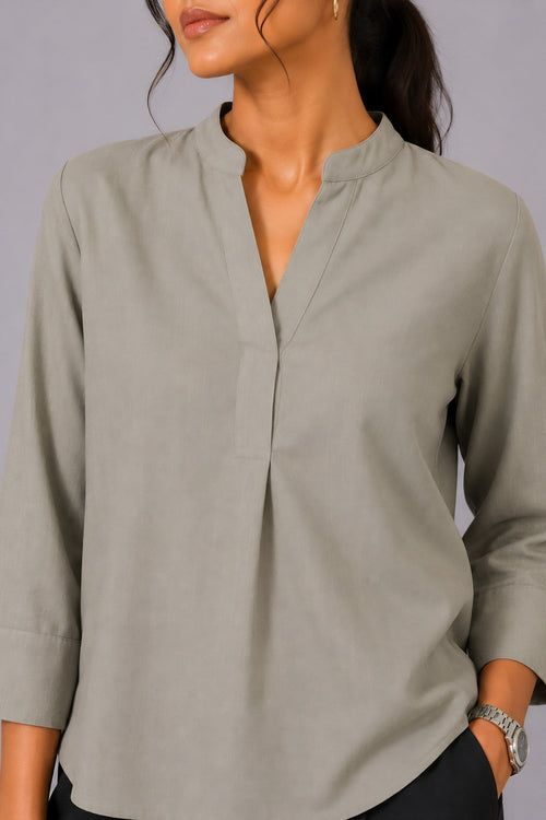 Beige Mandarin Collared Shirt