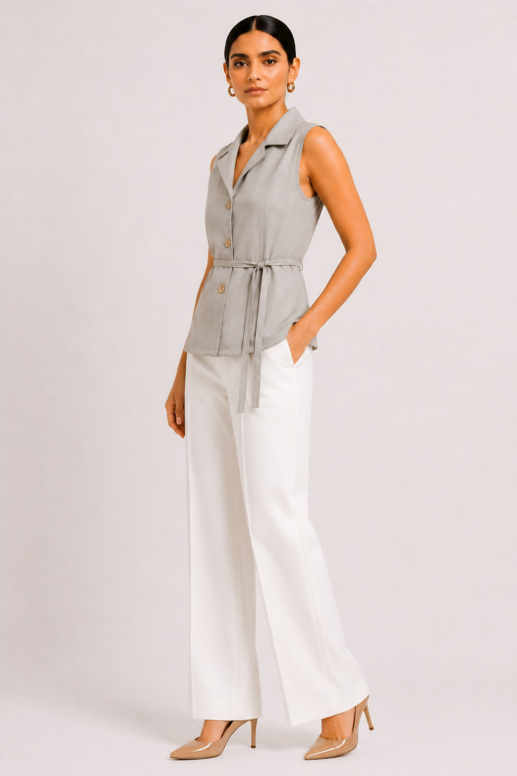 Beige Waist Tie Shirt