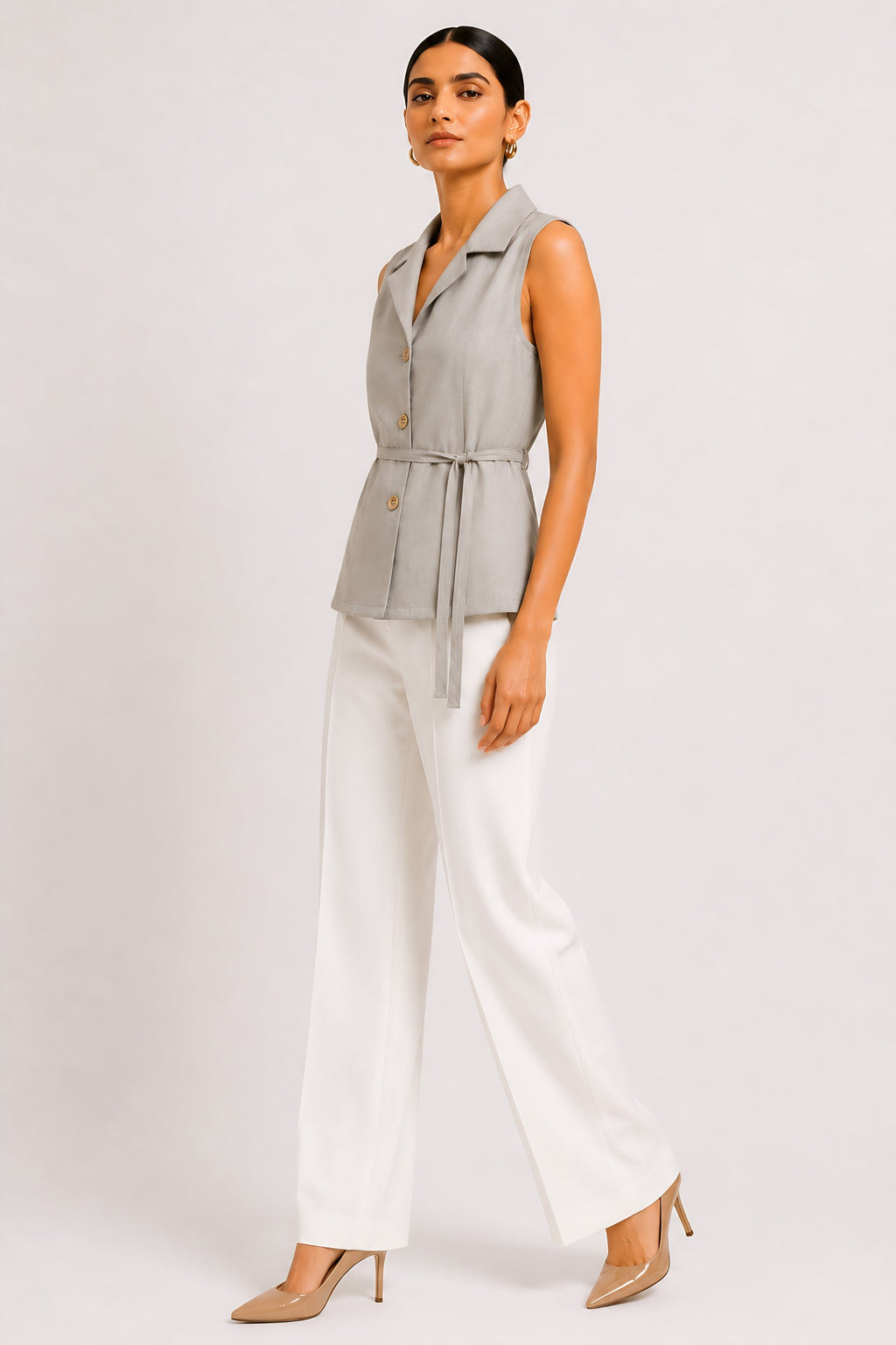 Beige Waist Tie Shirt