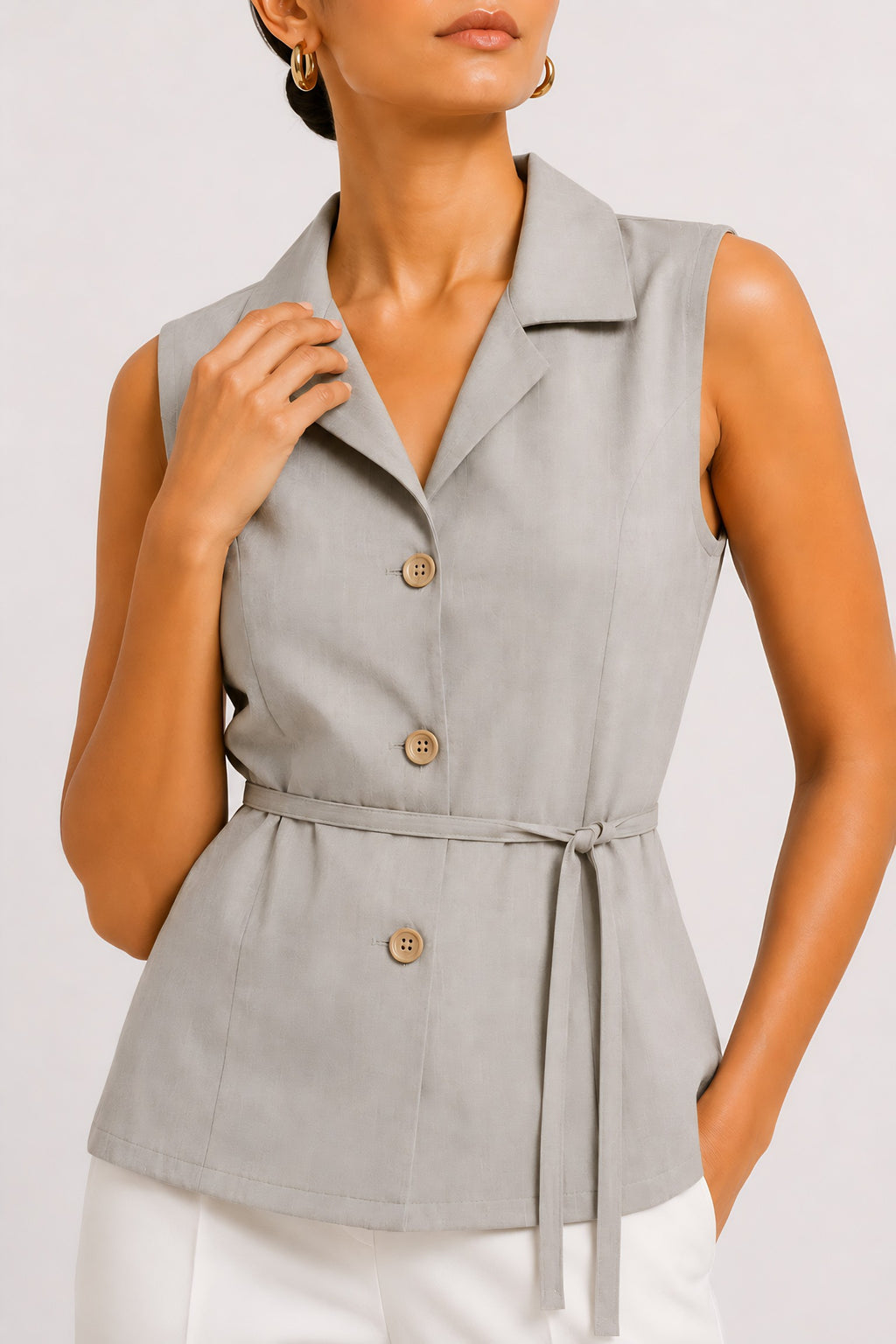 Beige Waist Tie Shirt