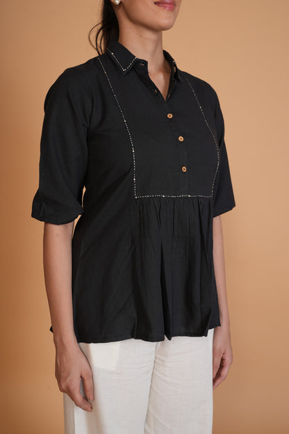 Black Flex Cotton A-Line Top