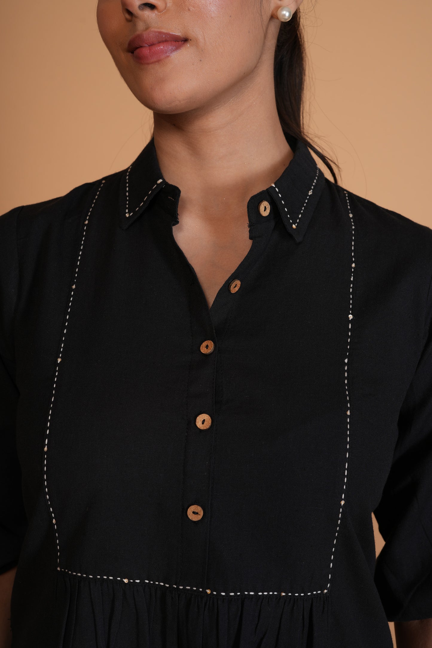 Black Flex Cotton A-Line Top