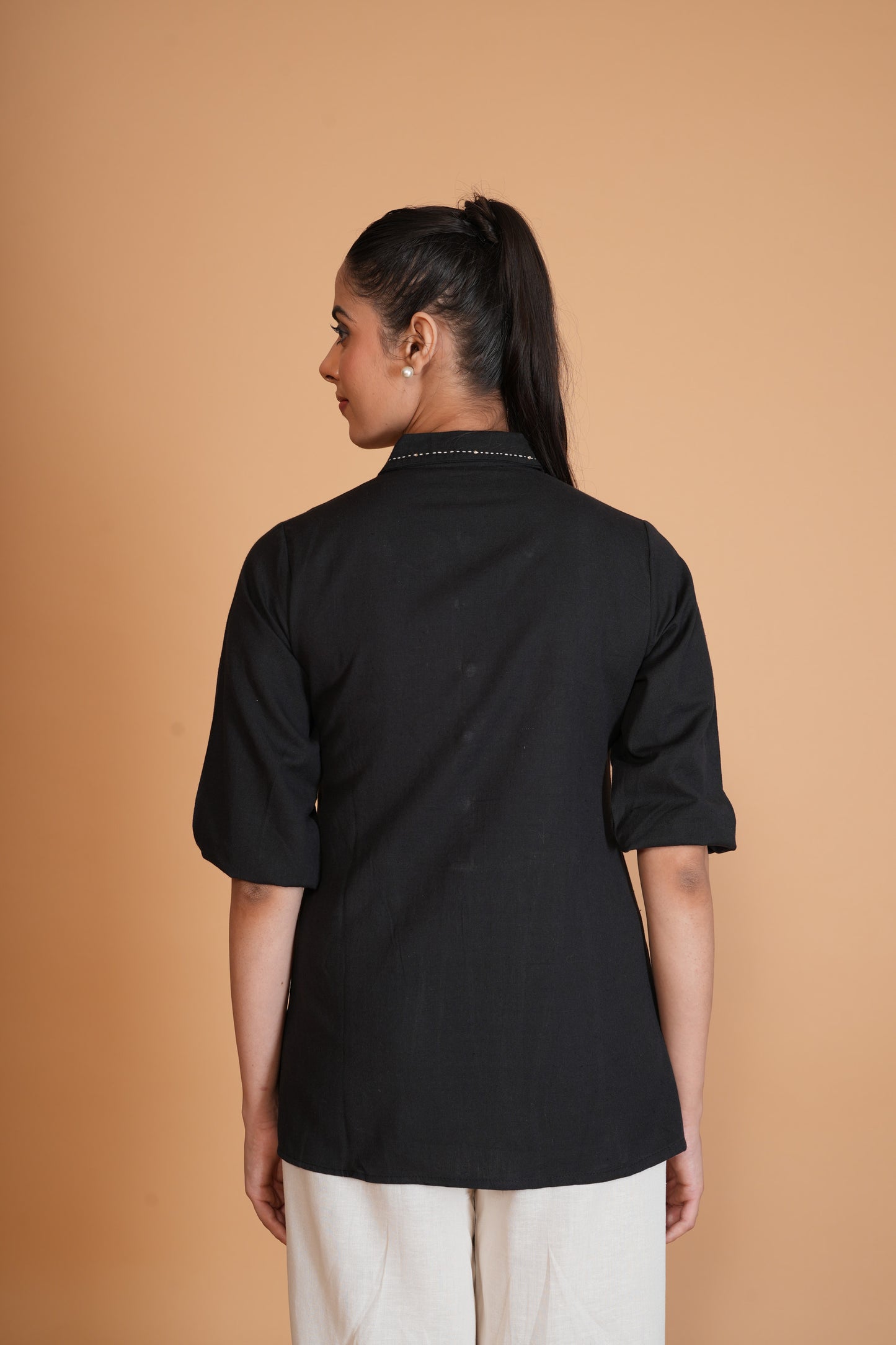 Black Flex Cotton A-Line Top