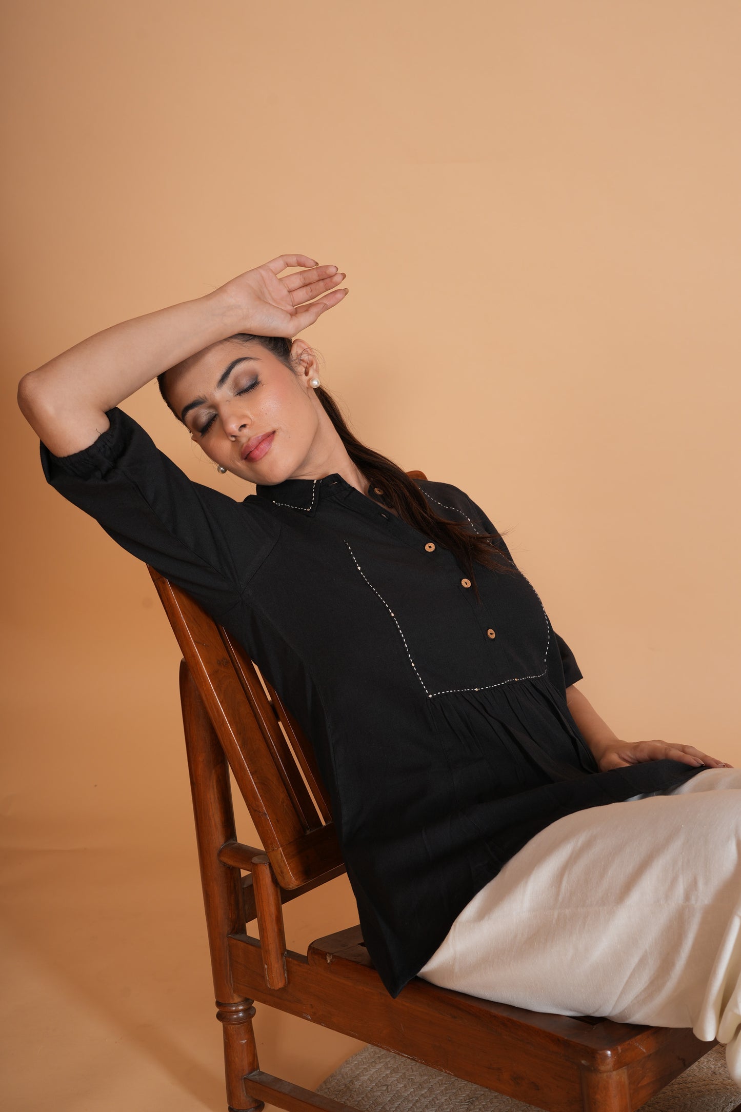 Black Flex Cotton A-Line Top