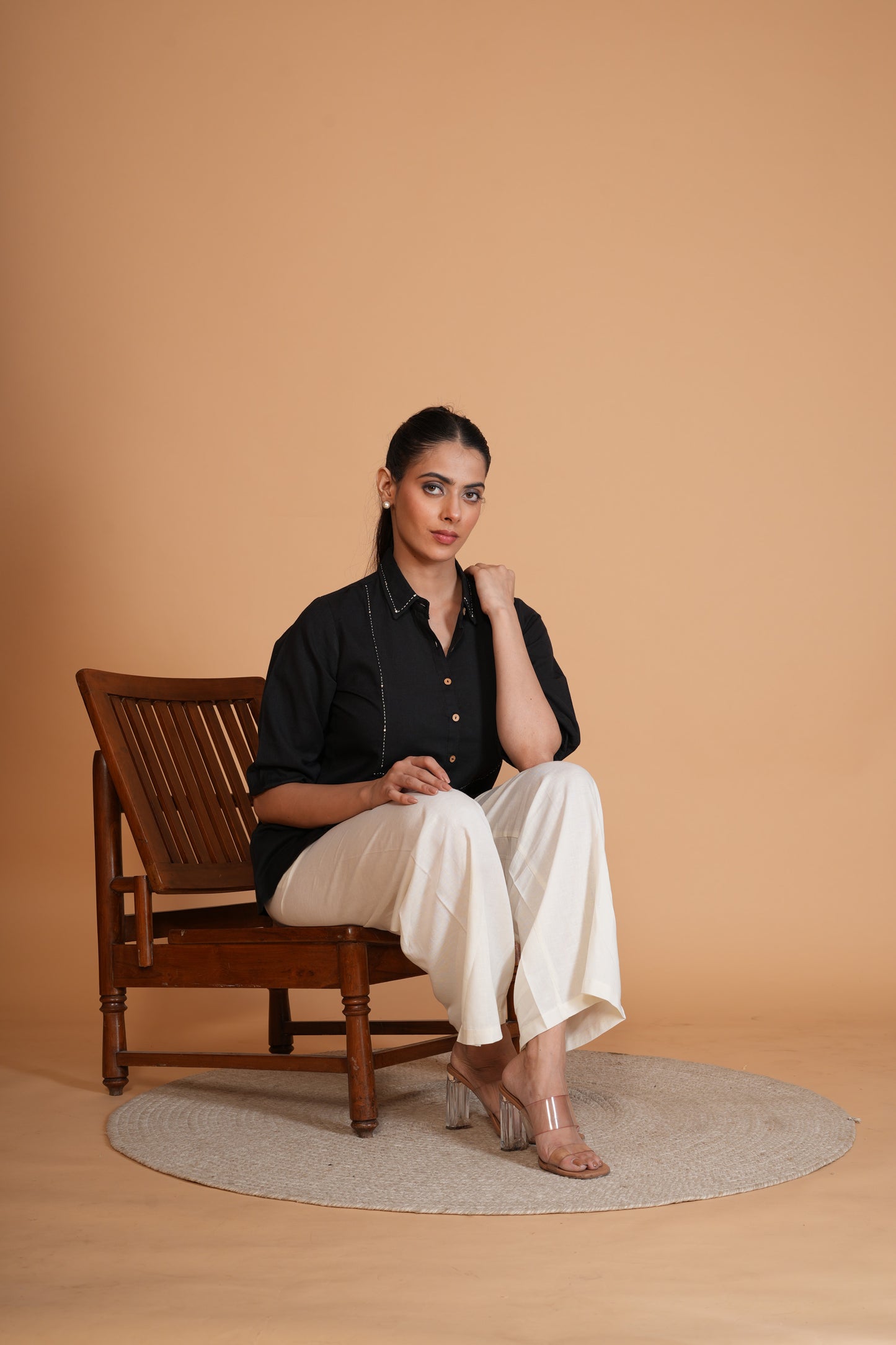 Black Flex Cotton A-Line Top